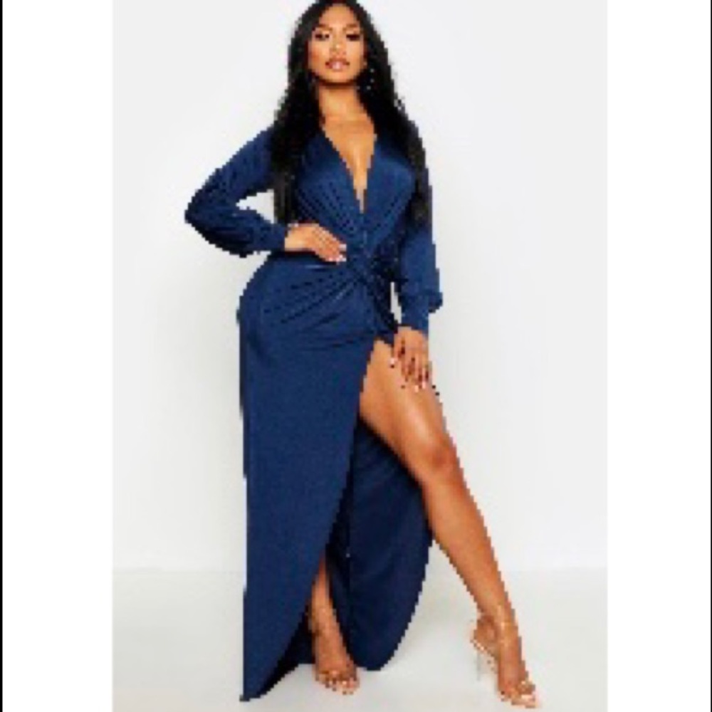 Boohoo Twist Front Navy Maxi Dress Size 4 NWT